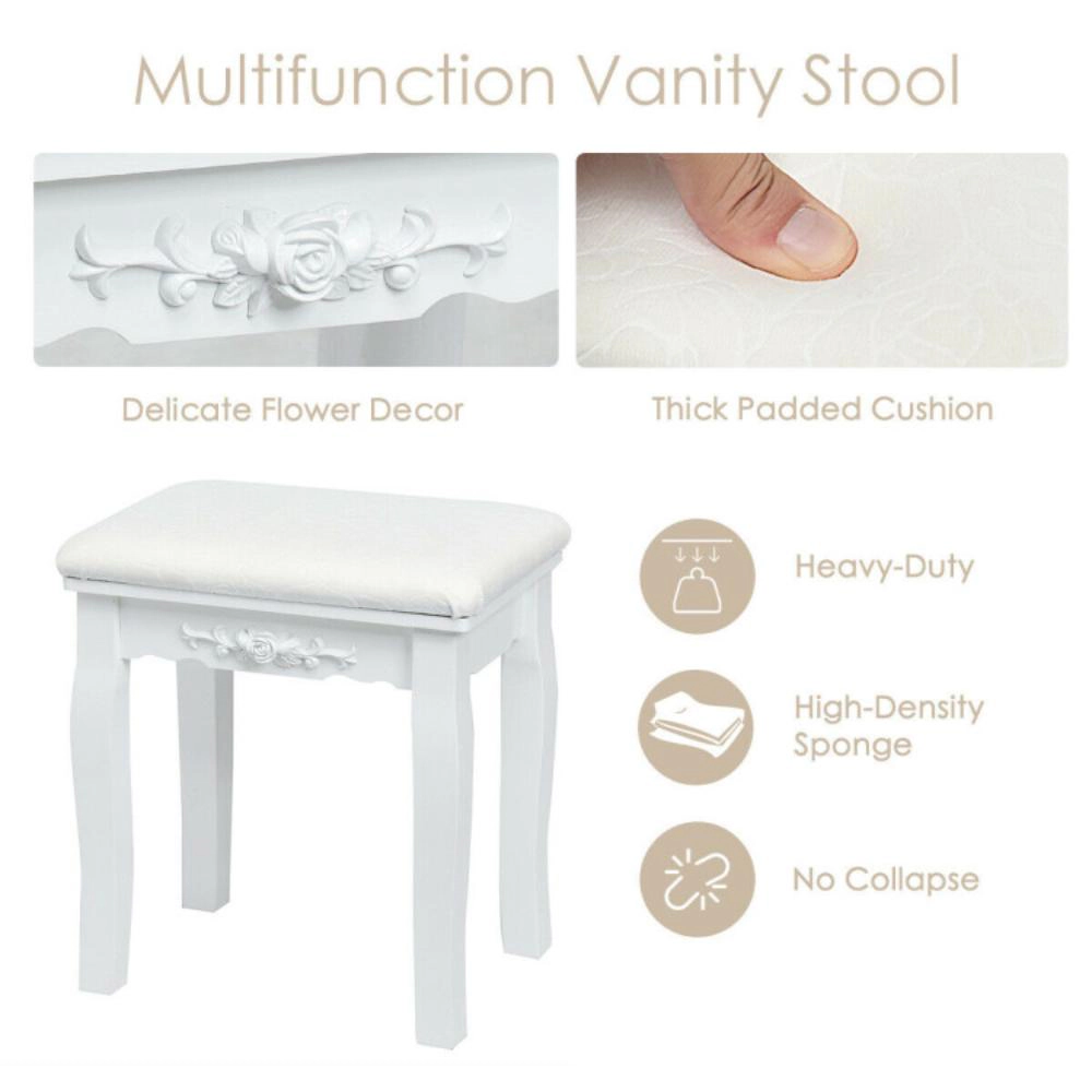Hivvago 10 Dimmable Lights Vanity Table Set With Lighted Mirror And Cushioned Stool-White