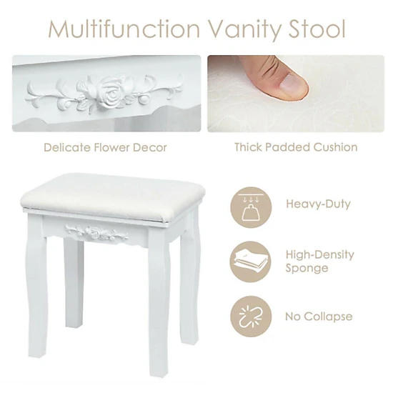 Hivvago 10 Dimmable Lights Vanity Table Set With Lighted Mirror And Cushioned Stool-White