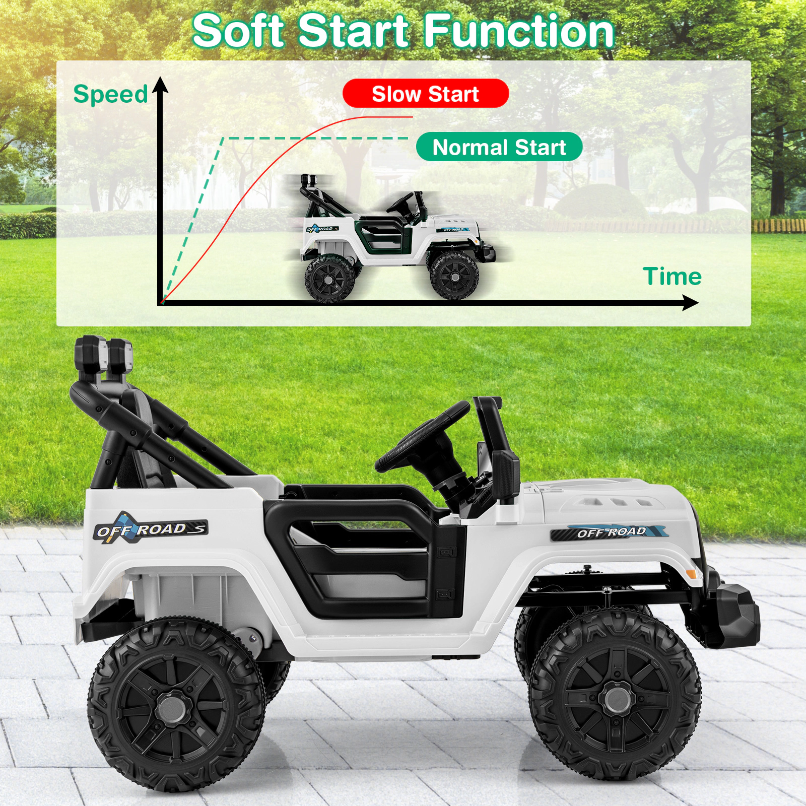 Hivvago 12V Kids Ride on Truck Car with Remote Control Threaded Wheels and 3 Speeds