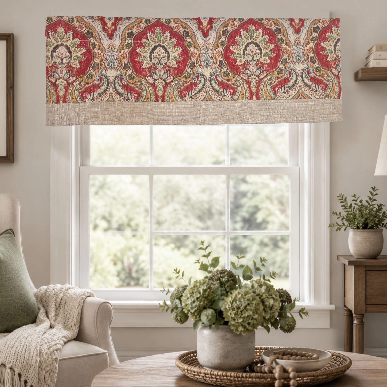 RLF Home 100% Cotton Prague Banded Lined Window Valance 50 x 17 Mauve