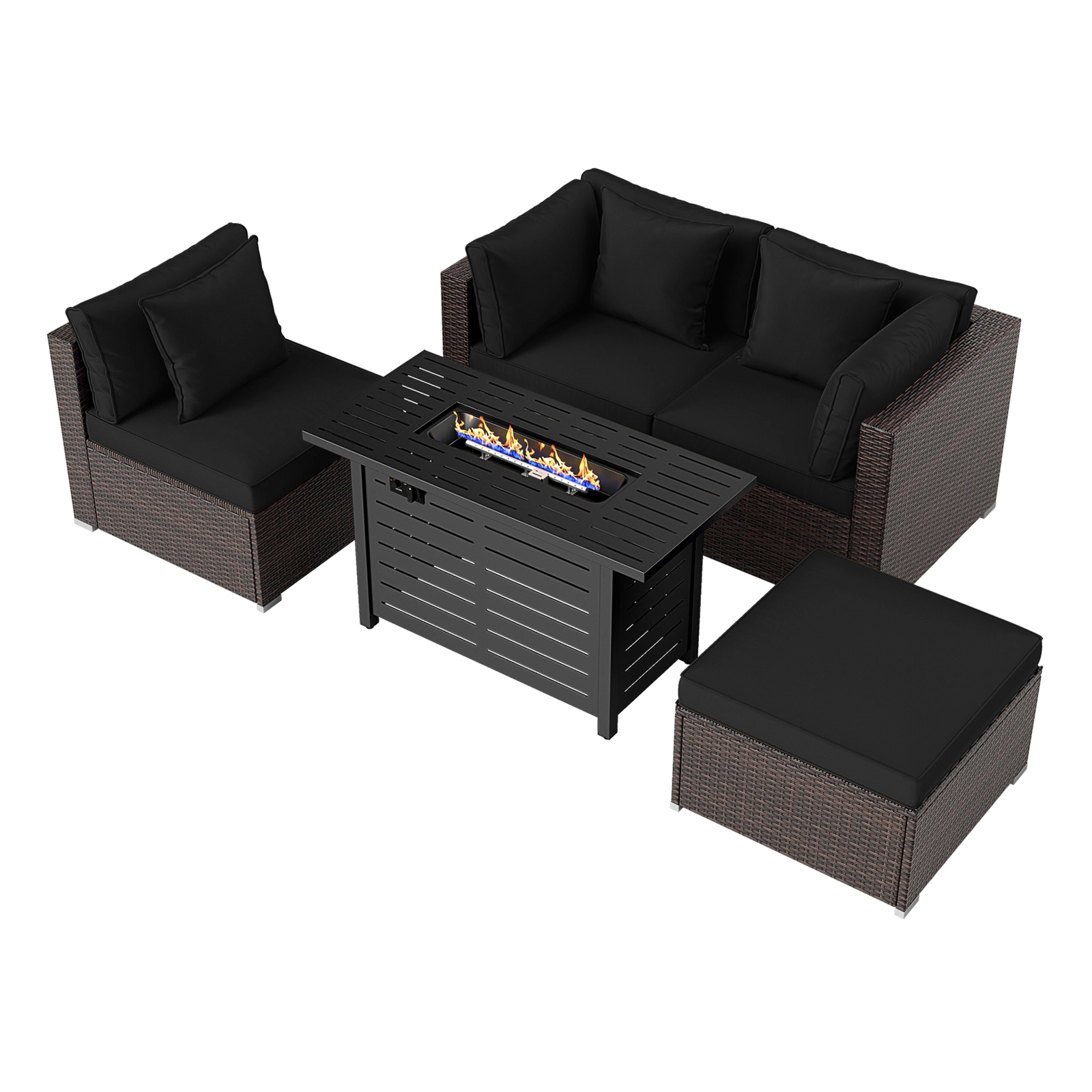 LJG Heavy-duty Frame Rattan Sofa Set with 60000 BTU Firepit Table