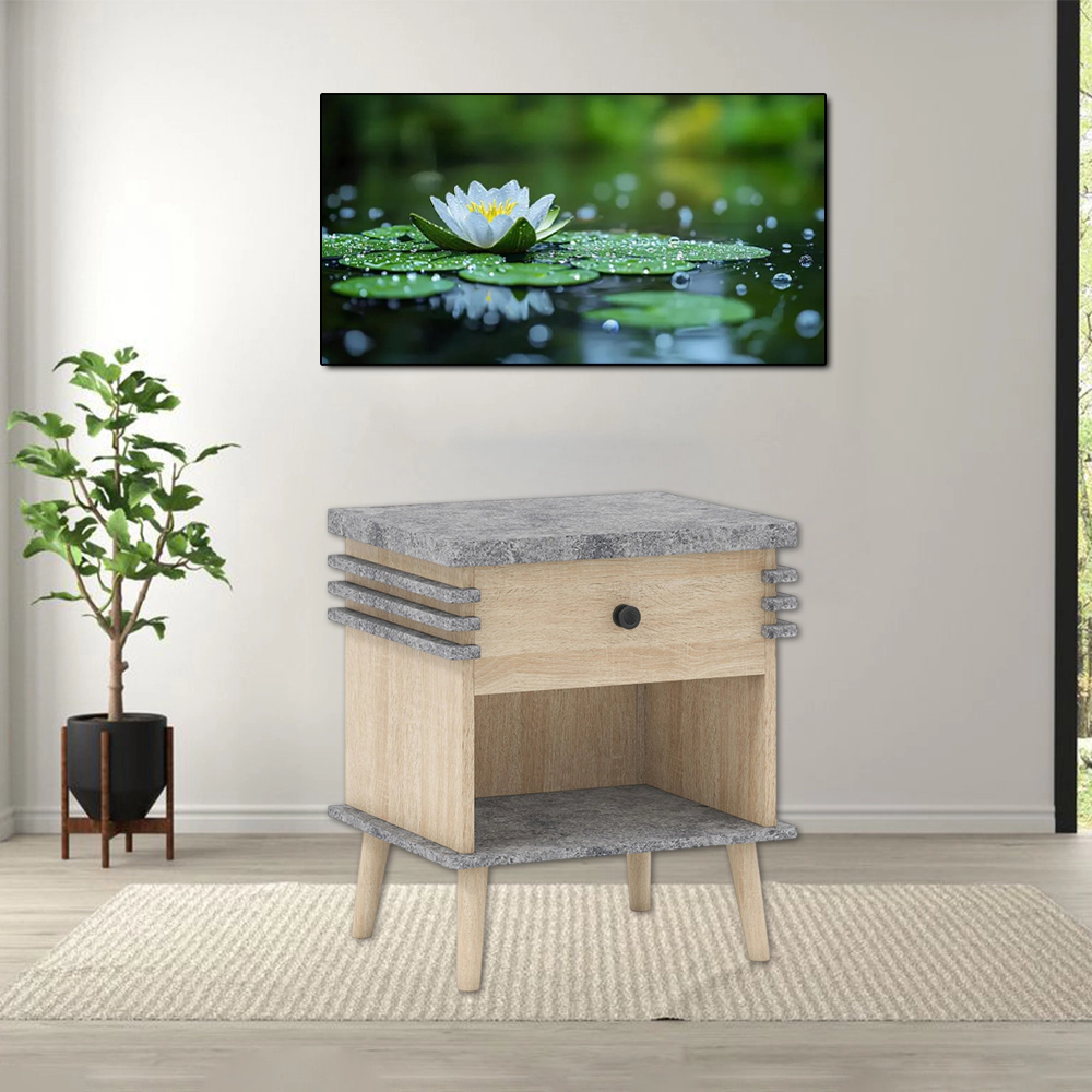 Hivvago 3-Tier Bedside Table Nightstand with  Faux Marble Top