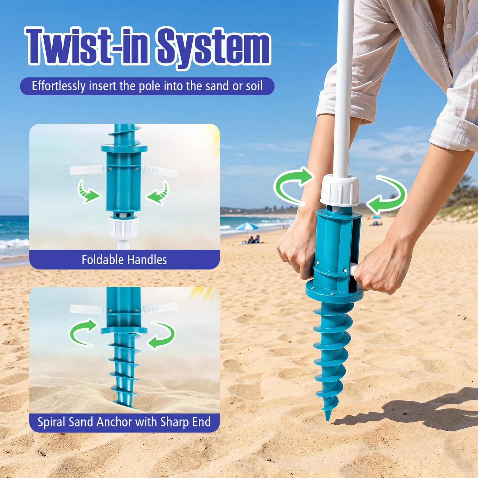 SUGIFT Green UPF 50+ Sand Anchor Tilt Function and Cup Holder 6.5 ft Beach Umbrella
