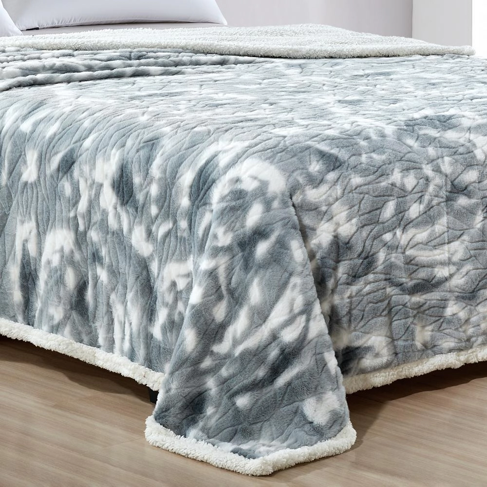 Plazatex Alaska Sherpa Machine Washable Warm and Comfortable Blanket Queen Grey