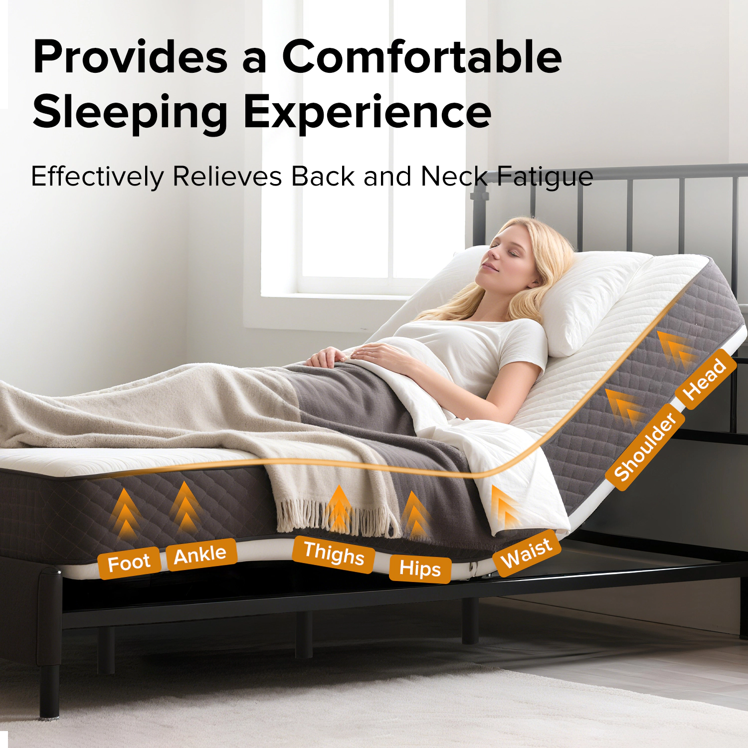 Flynama Adjustable Queen Bed with Massage Incline, Remote, USB Ports, LED Night Light