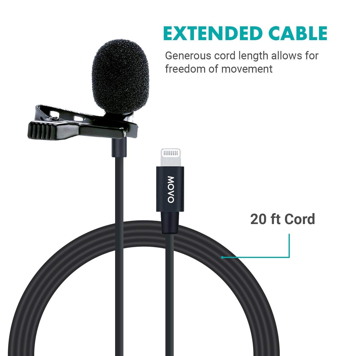 Movo iLav-L Digital Lavalier Omnidirectional Clip on Microphone with MFi Certified Lightning Connector Compatible