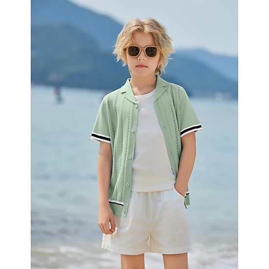 Arshiner Boys Knit Shirts Short Sleeve Button Down Shirt Vintage Fashion Casual Summer Beach Shirts