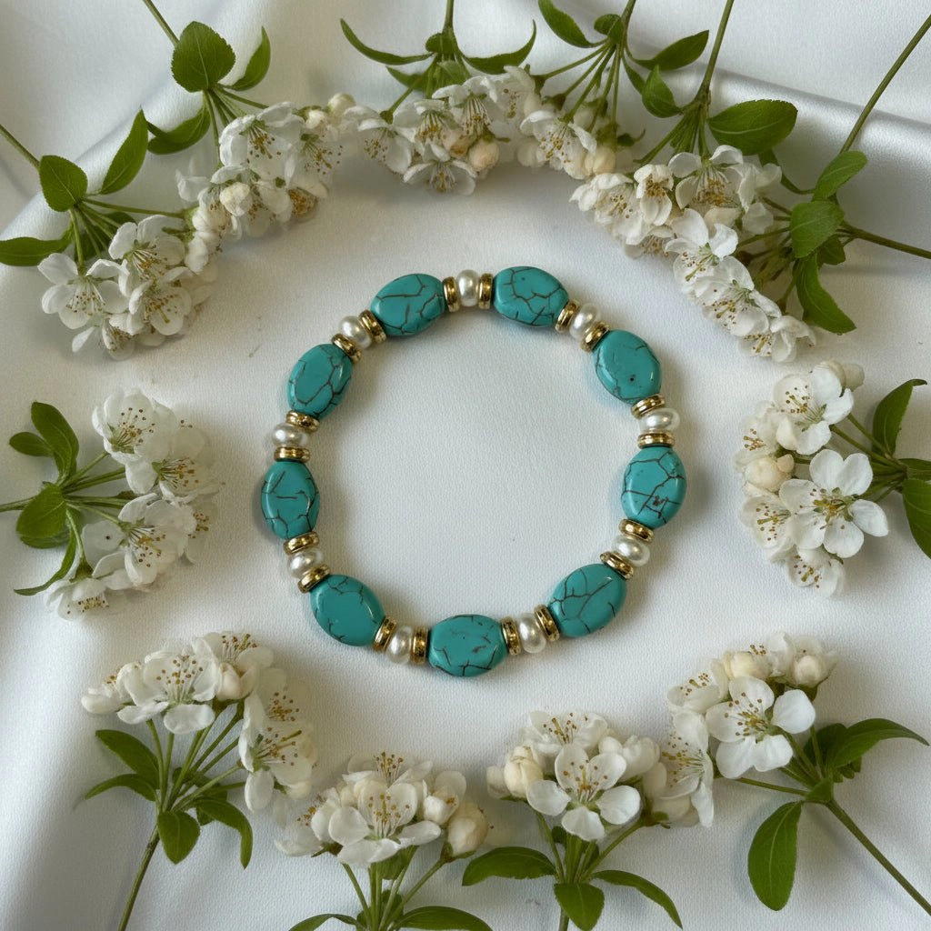 DressAtR Women's Flat Oval Turquoise Stretch Bracelet