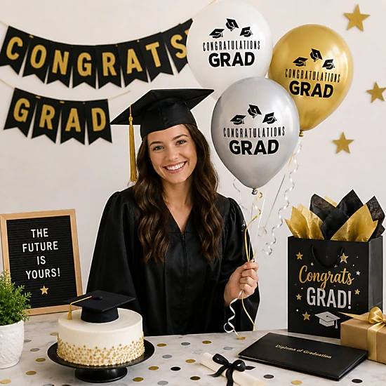 LoonBalloon Graduation Congratulations Cap Latex Balloons - 11 in, 50 ...