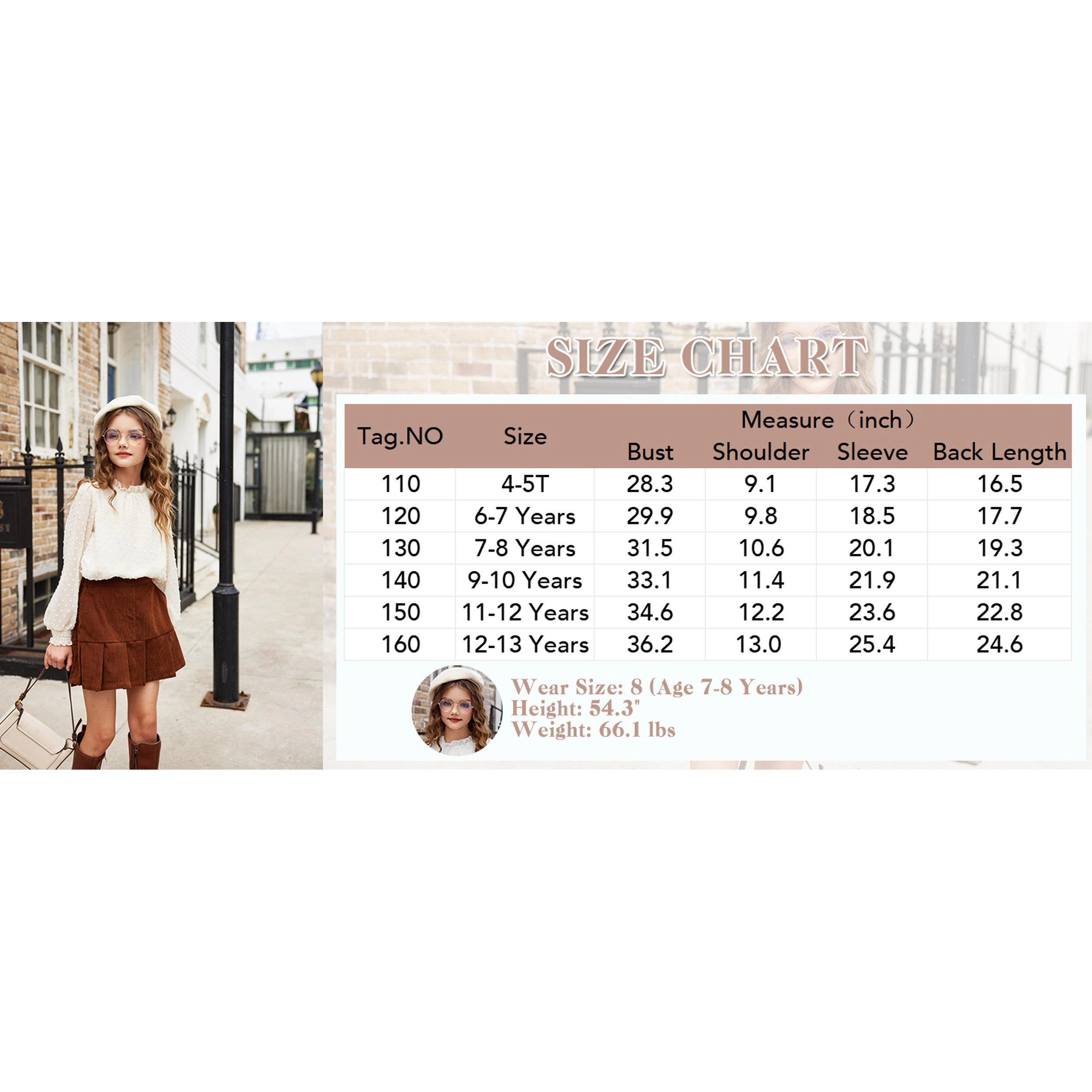 Arshiner Girls Long Sleeve Shirts Chiffon Blouses Swiss Dot Frill Neck Casual Loose Cute Top Tee