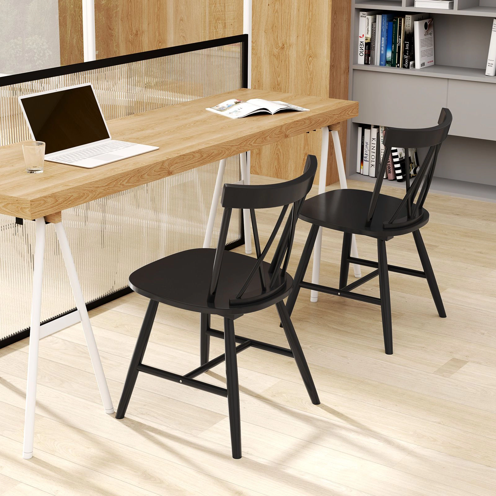 SlickBlue Farmhouse Kitchen Chairs with Crossbar Support Set of 2