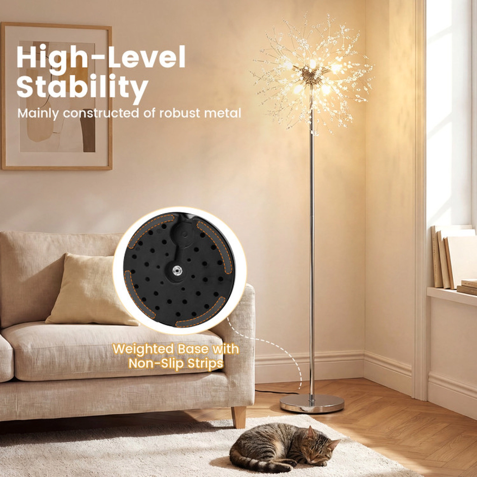 SUGIFT 63-in Dandelion Acrylic Crystal Floor Lamp with Foot Switch Weighted Base and 6.9-ft Cord