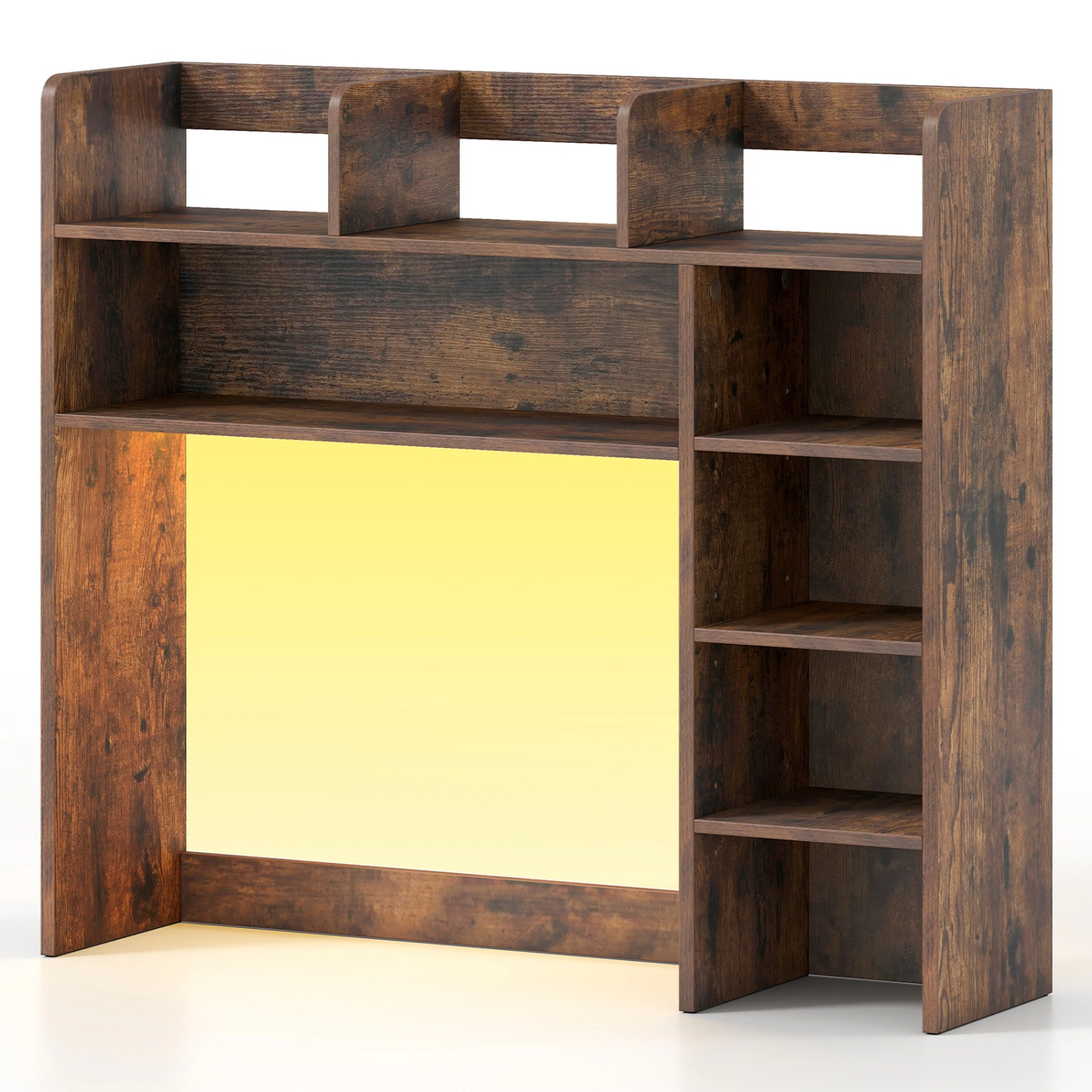 SUGIFT Rustic Brown 35.5 in Desktop Bookshelf with RGB LED Lights and Remote