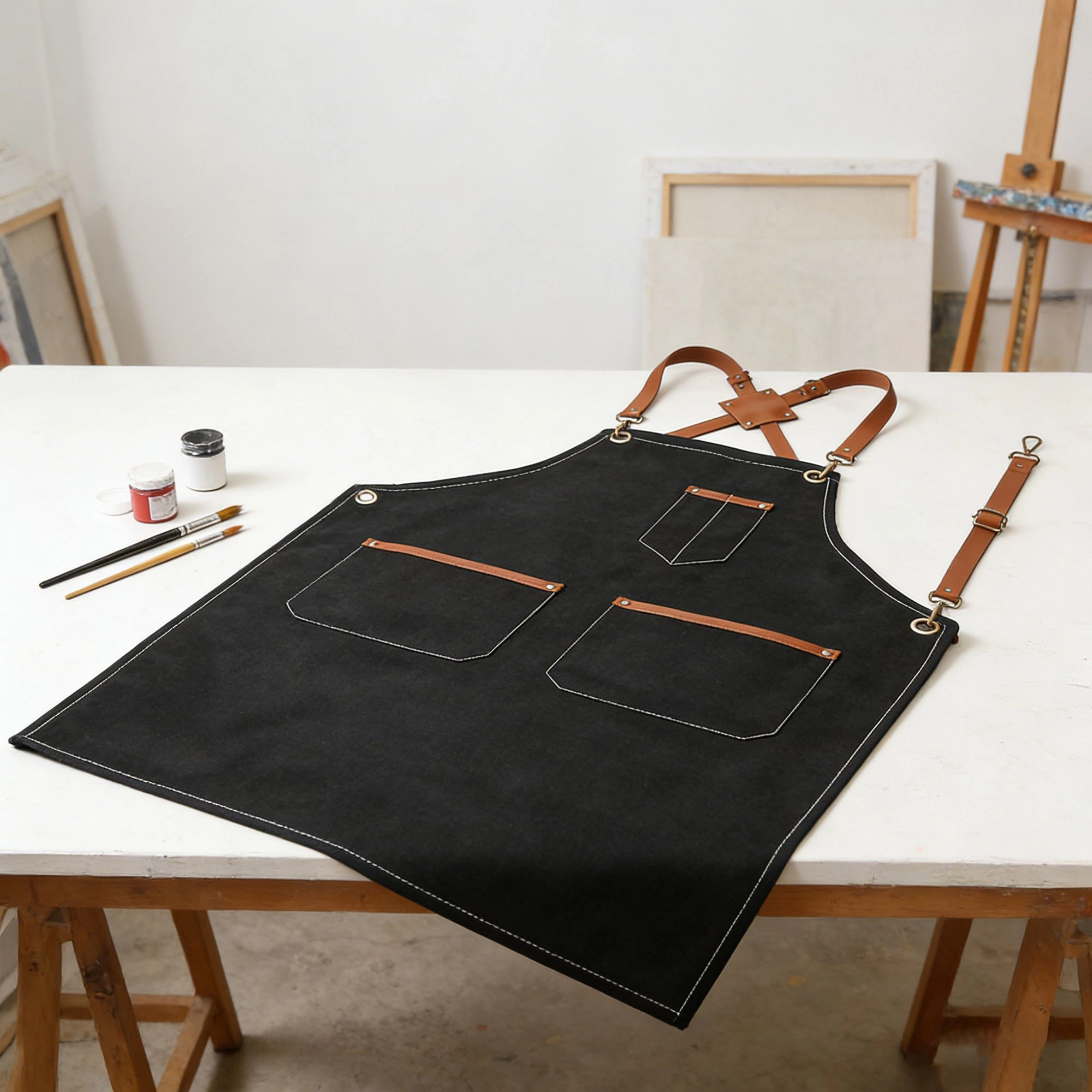 Alilang Unisex Denim Work Apron with Multi Pocket Utility Full Coverage for Kitchen Studio Workshop and Home