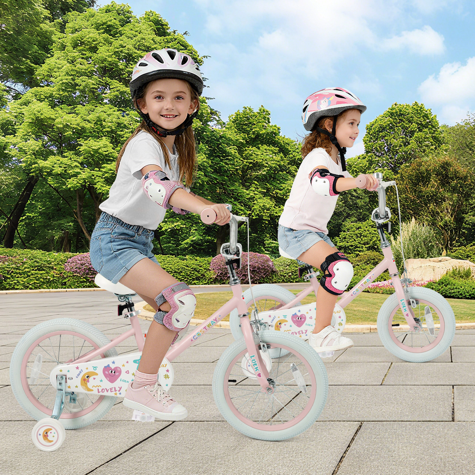 LJG Kids Bike Adjustable Children Pink - Stars & Moon