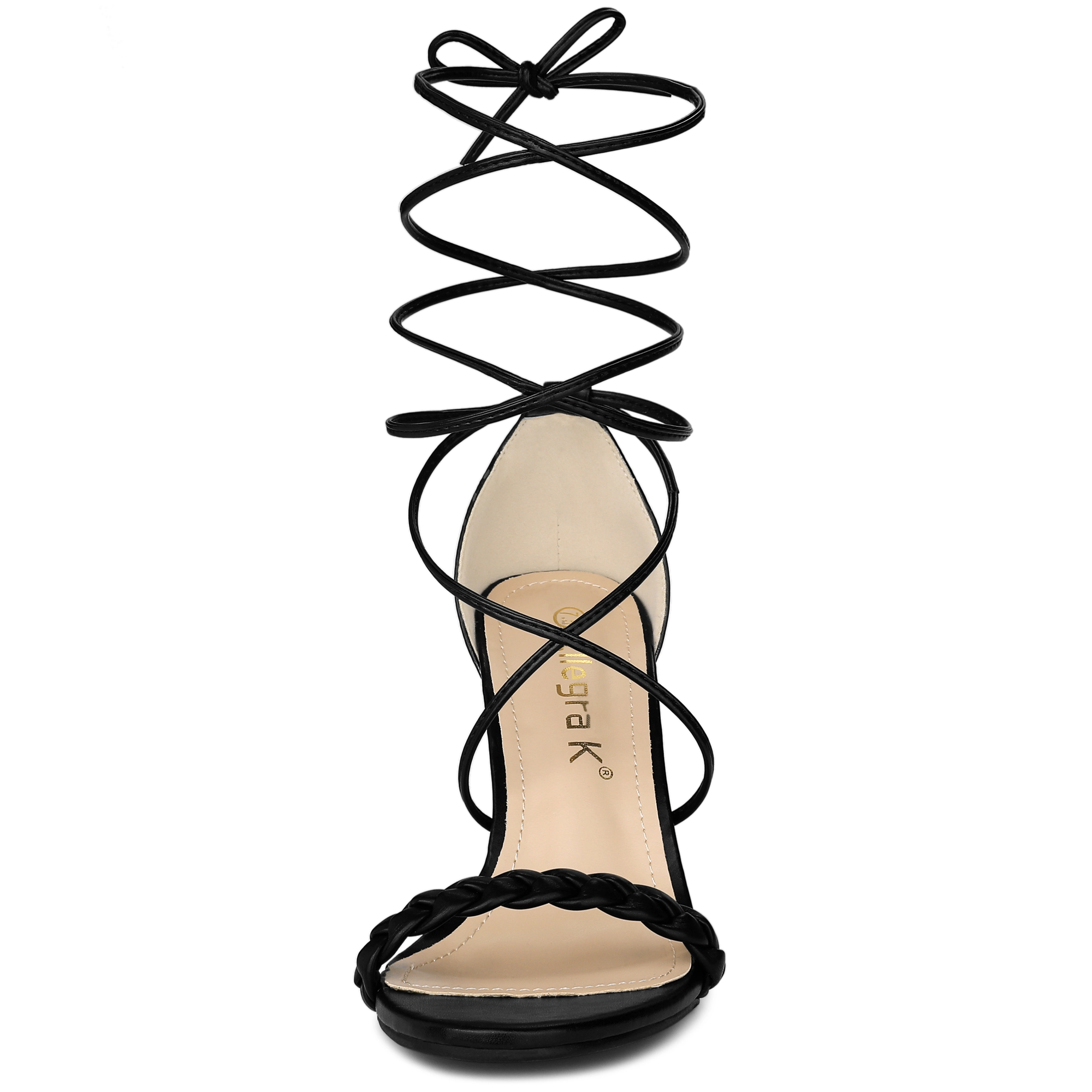 BLISSFUL STEP Women's Woven Strap Lace Up Strappy Stiletto Heel Open Toe Sandals