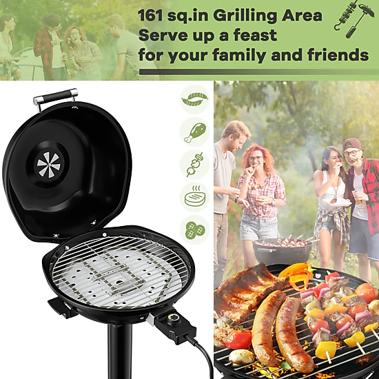 SUGIFT 1350W Red Outdoor Electric Grill with Removable Stand and Grease Bowl 24.8-in W 24.8-in D 35.6-in H