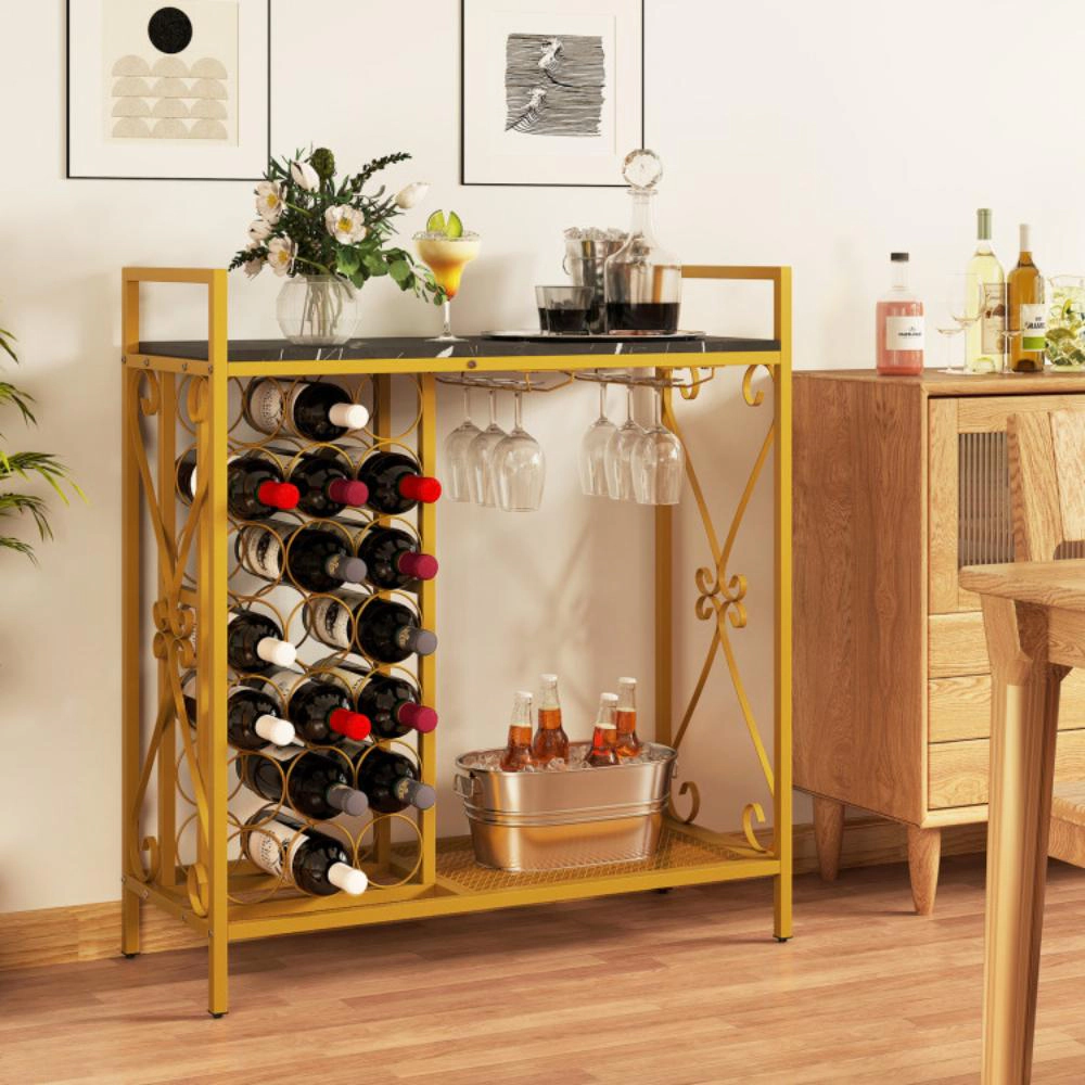 Hivvago 21 Bottle Wine Rack Freestanding Floor Organizer with Glass Holder