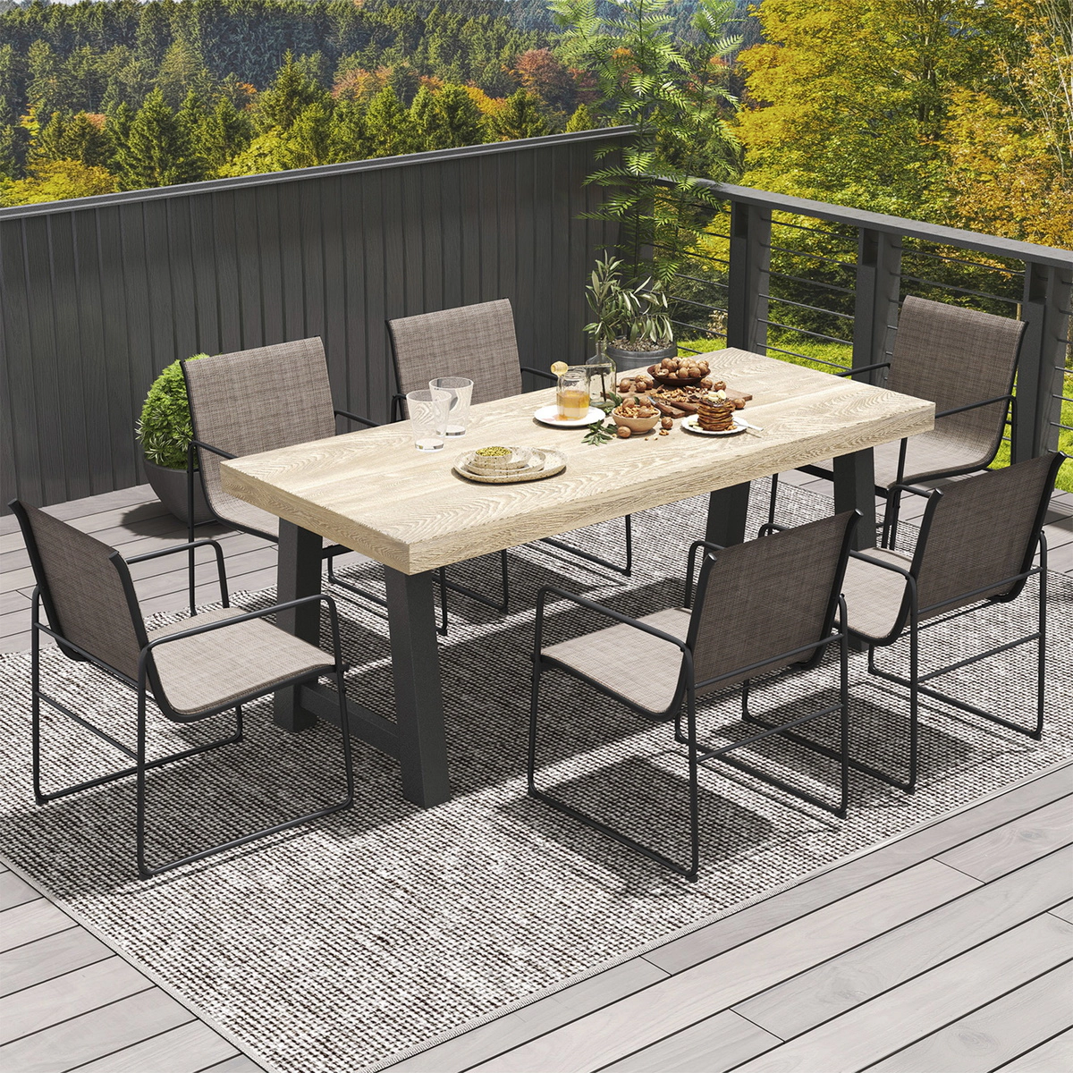 SUGIFT Set of 2 Powder-Coated Metal Outdoor Patio Dining Chairs