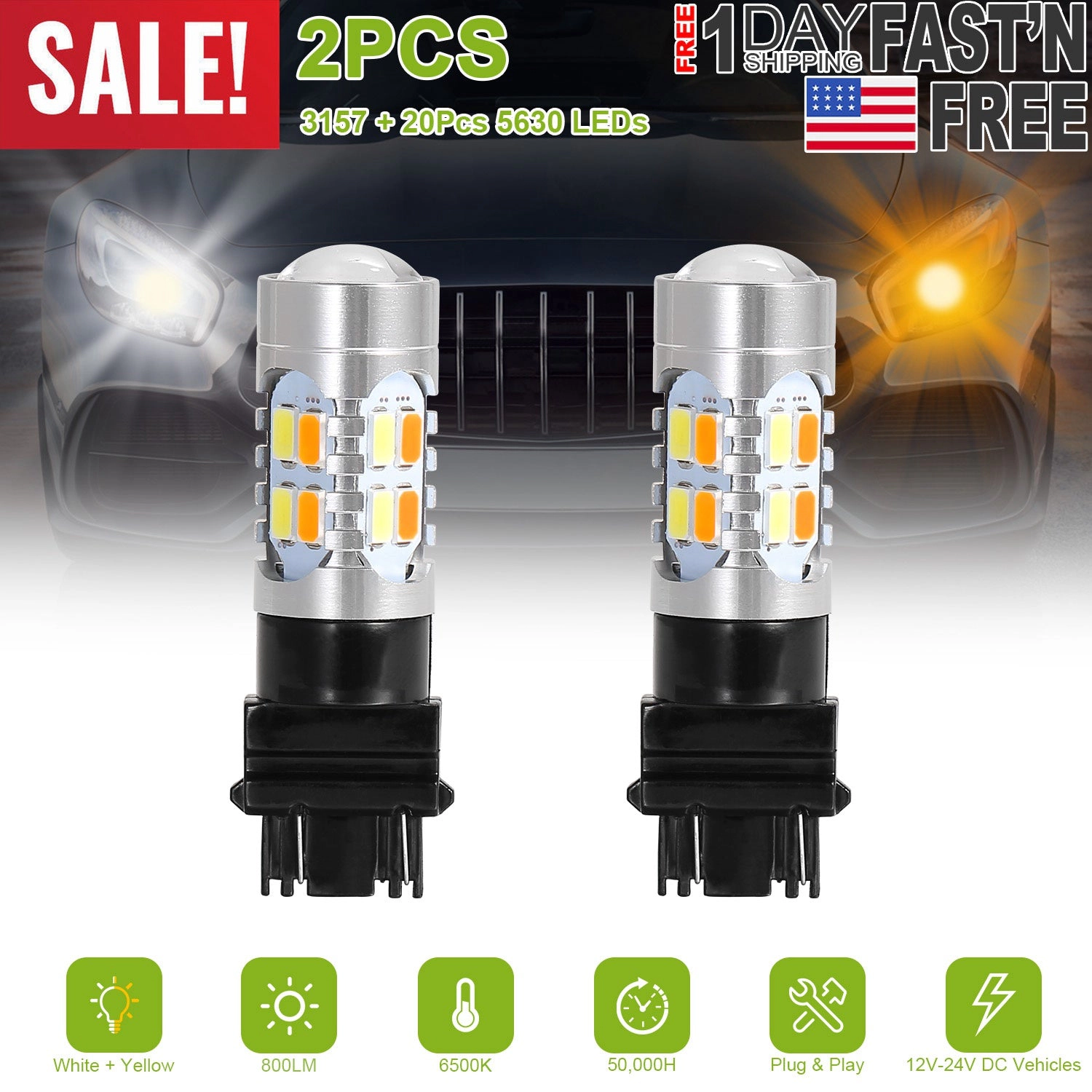 GBruno T25 3157 LED Turn Signal Light Bulbs Kit