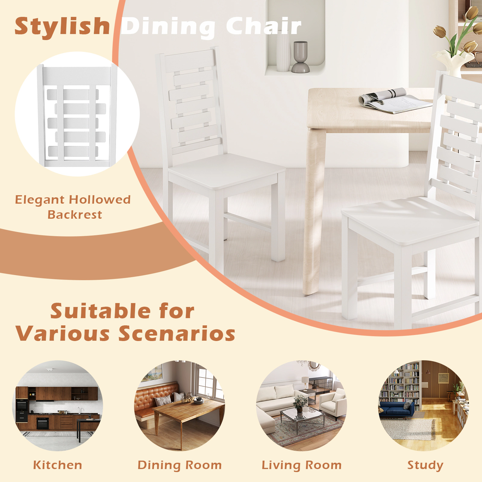 SUGIFT Solid Rubber Wood Dining Chair Set of 2 with 400-Lb Capacity 39.5-in High Back 18 x 16.5-in Seat White