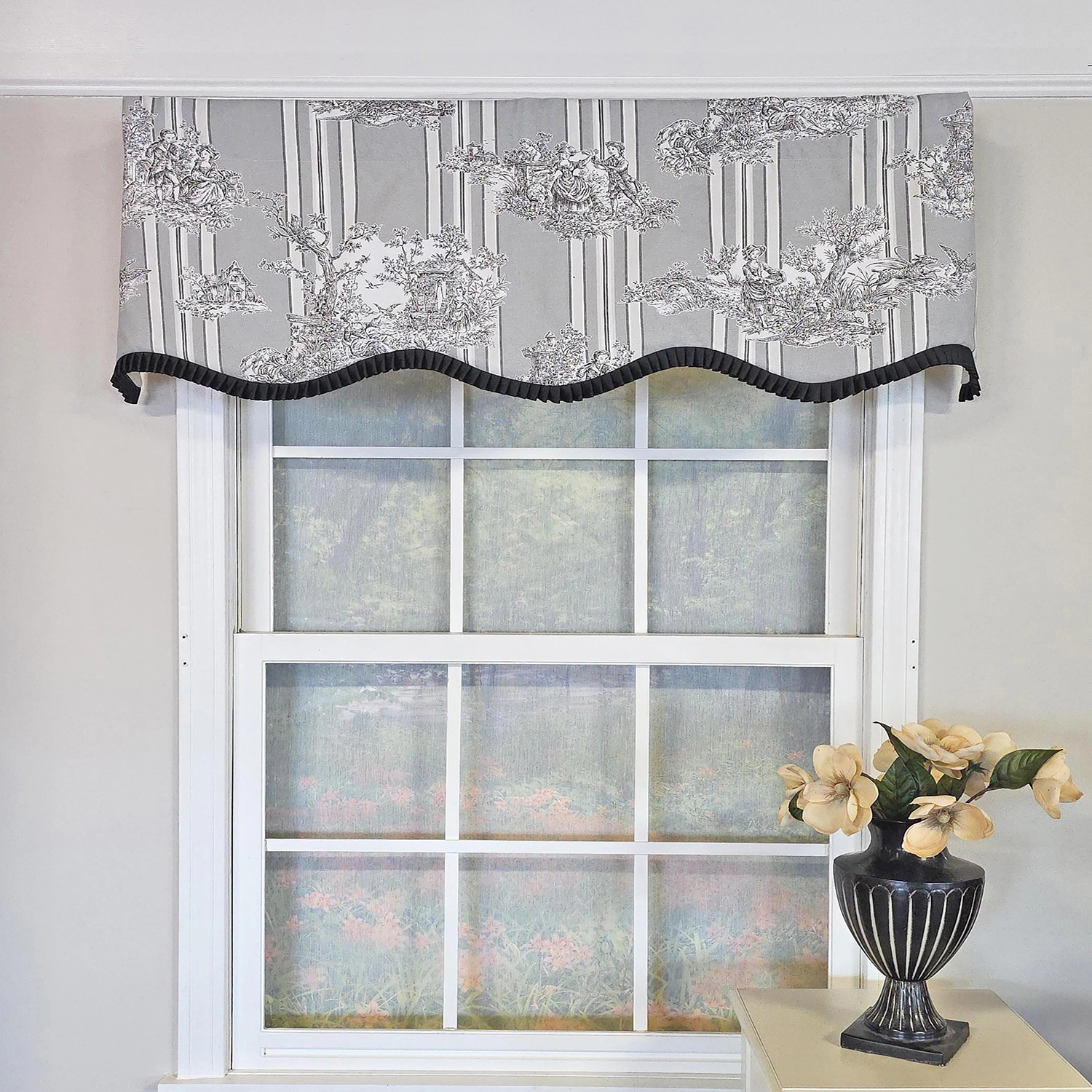 RLF Home French Country Ruffled Provance Window Valance 100% Cotton Lined Rod Pocket 50" x 17" Grey