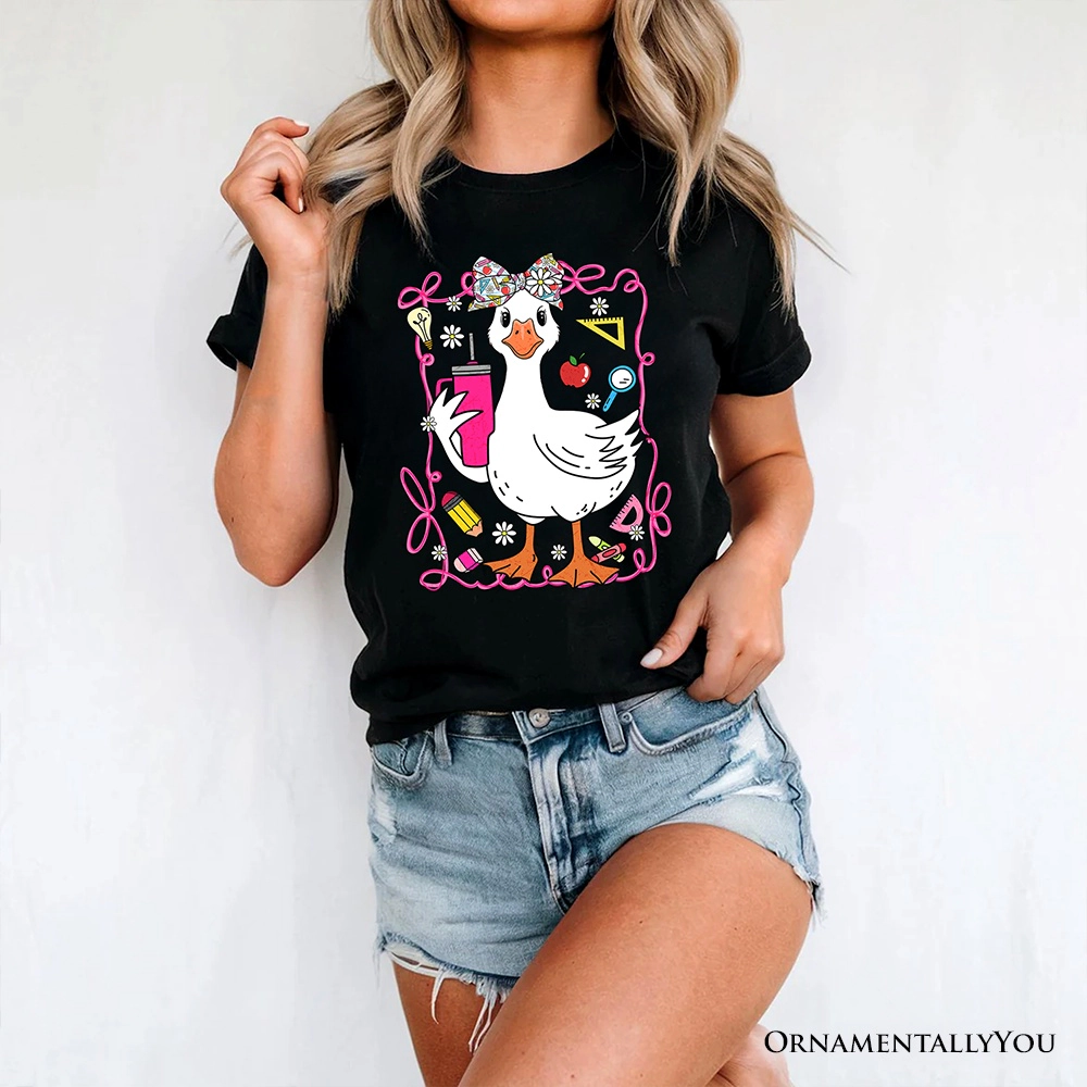OrnamentallyYou Womens Coquette Teacher Goose T-Shirt