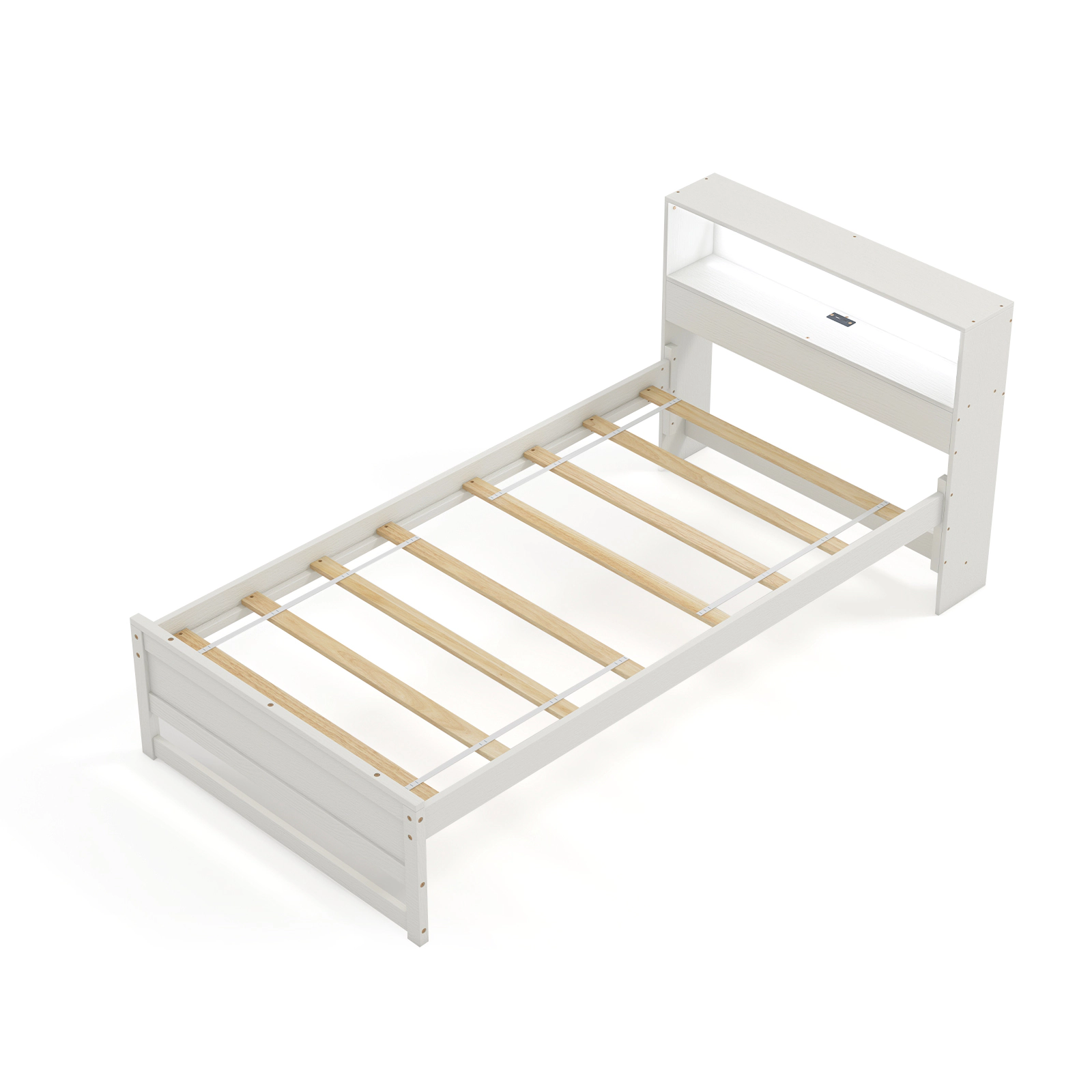 SUGIFT Twin Size Platform Toddler Bed Frame with Storage Headboard and Charging Station 200-lb Capacity White/Gray