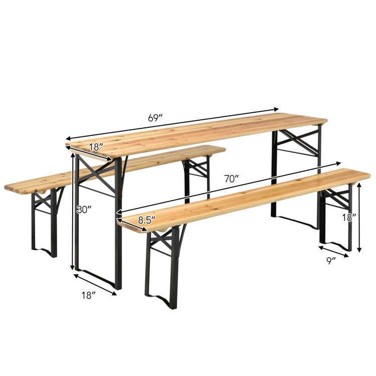 Hivvago 3 Pieces Folding Wooden Picnic Table Bench Set