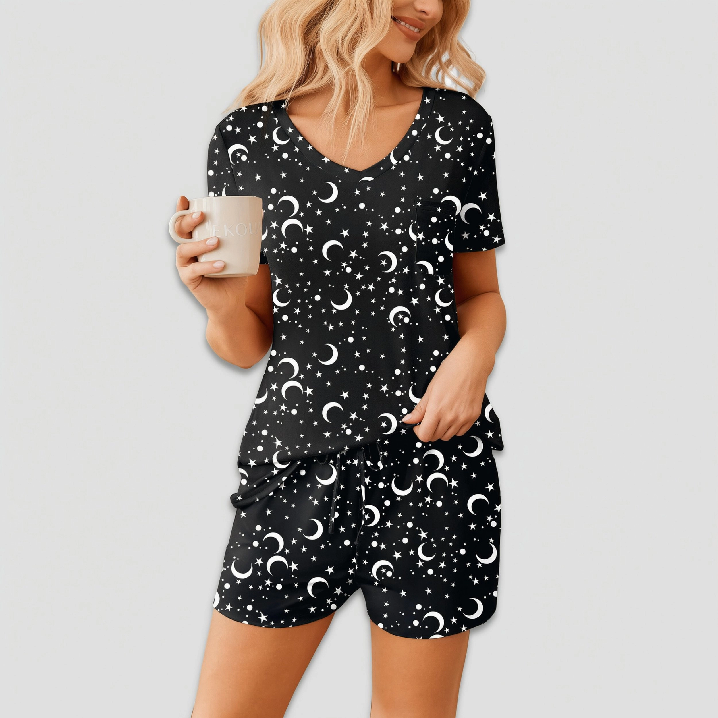 Ekouaer Womens Pajama Sets Short Sleeve Pajamas for Women Soft Lounge Casual V Neck