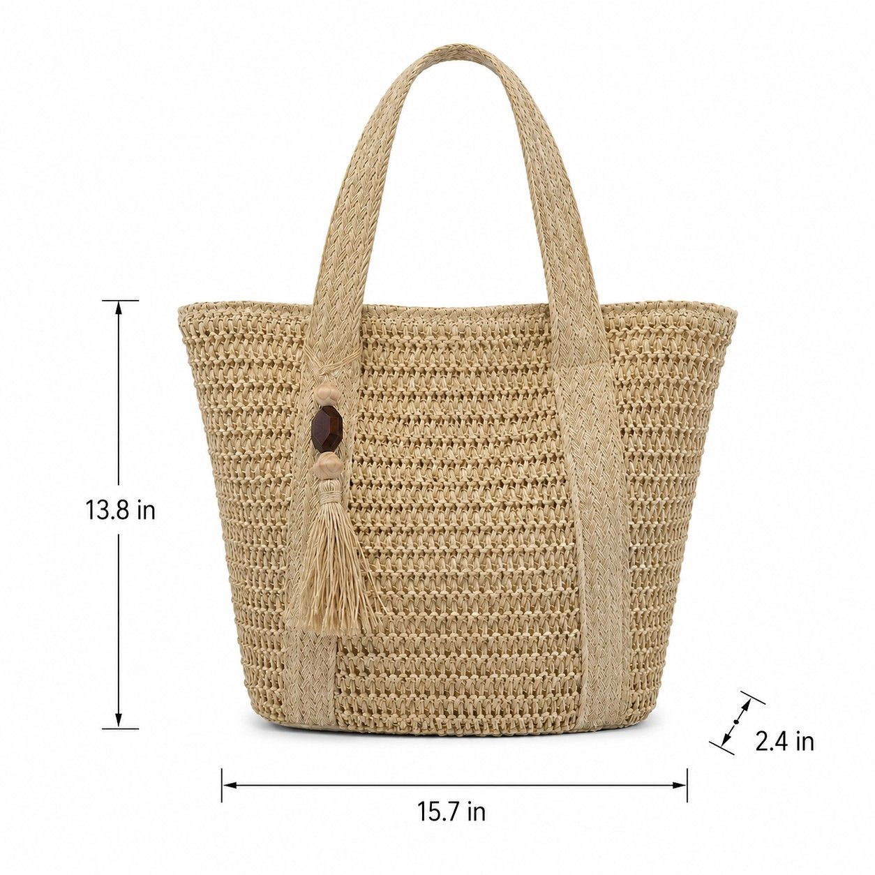 Alilang Women's Woven Straw Tote Bag Large Capacity Zip Top Shoulder Carryall with Tassel Accent, Khaki