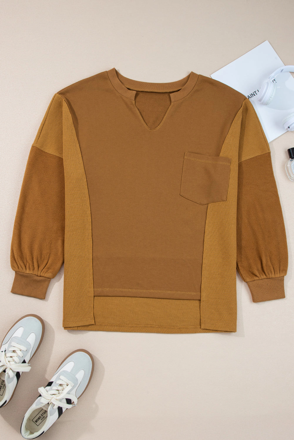 Threaded Pear Women's Isabella High Low Patchwork Sweatshirt