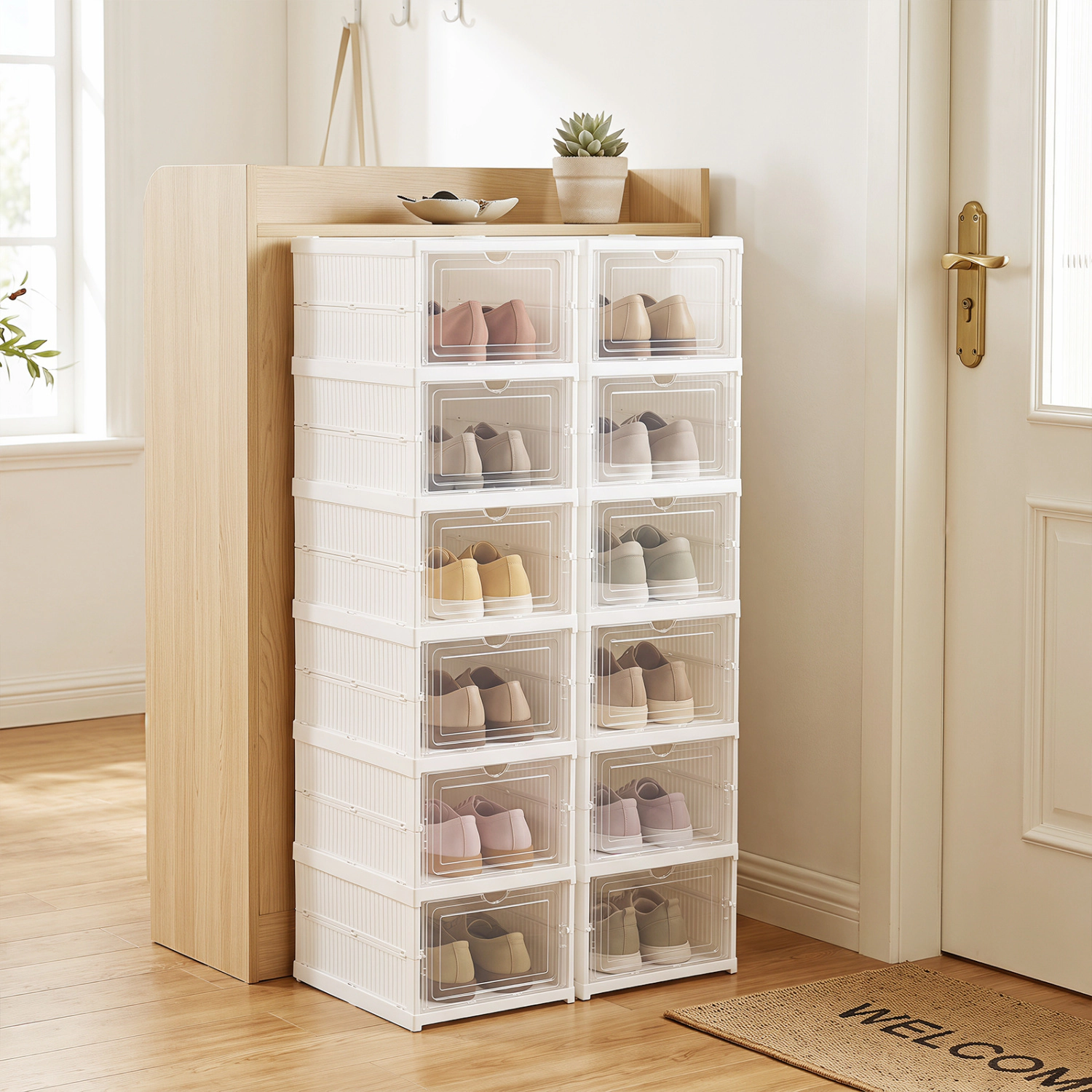 LJG 6-Tier Shoe Organizer Set of 2 with Clear Doors and Portable Design for 12 Pairs