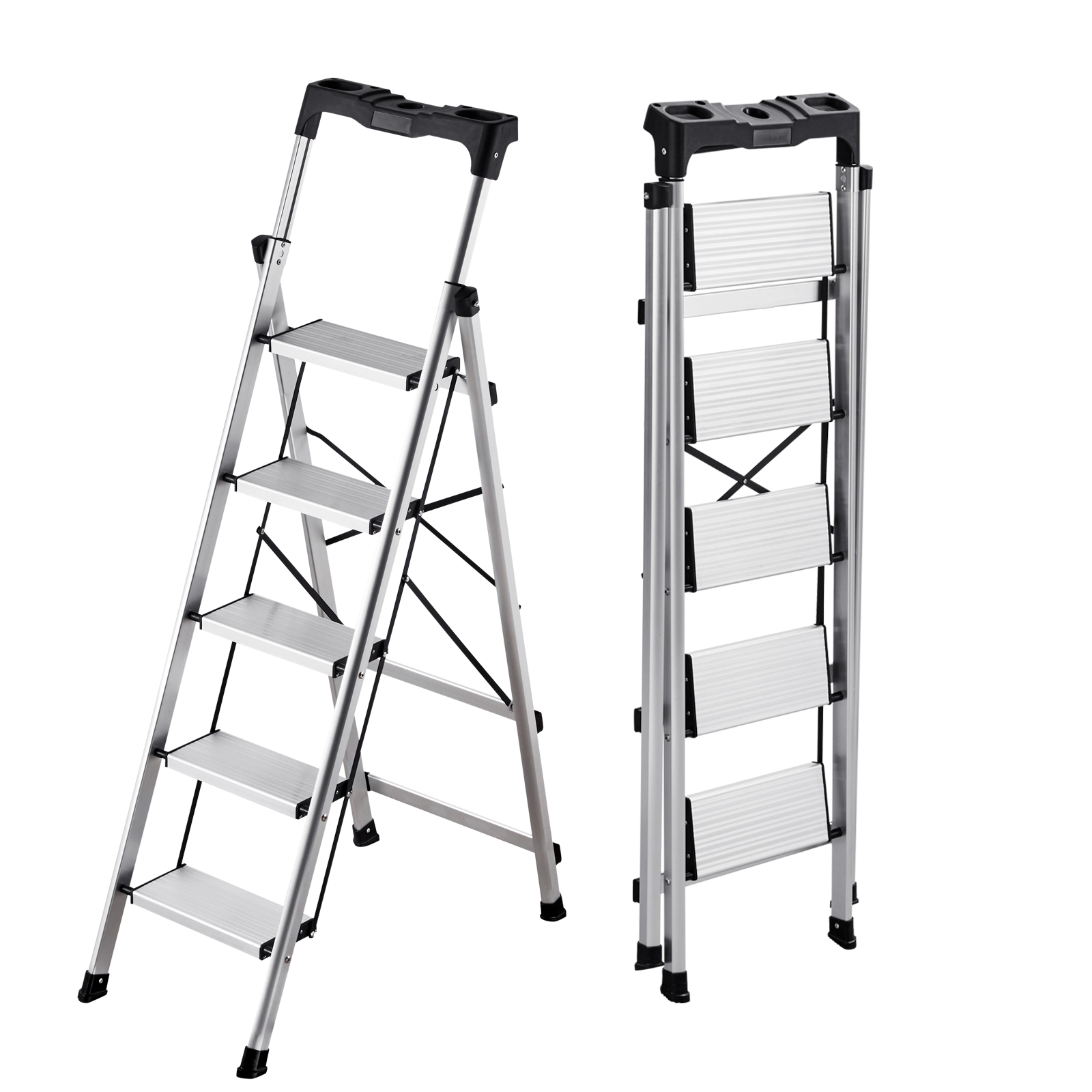 HONGGE Ladder Folding Step Stool with Wide Anti-Slip Pedal and Comfort Handgrip 330 lbs Capacity Portable Aluminum
