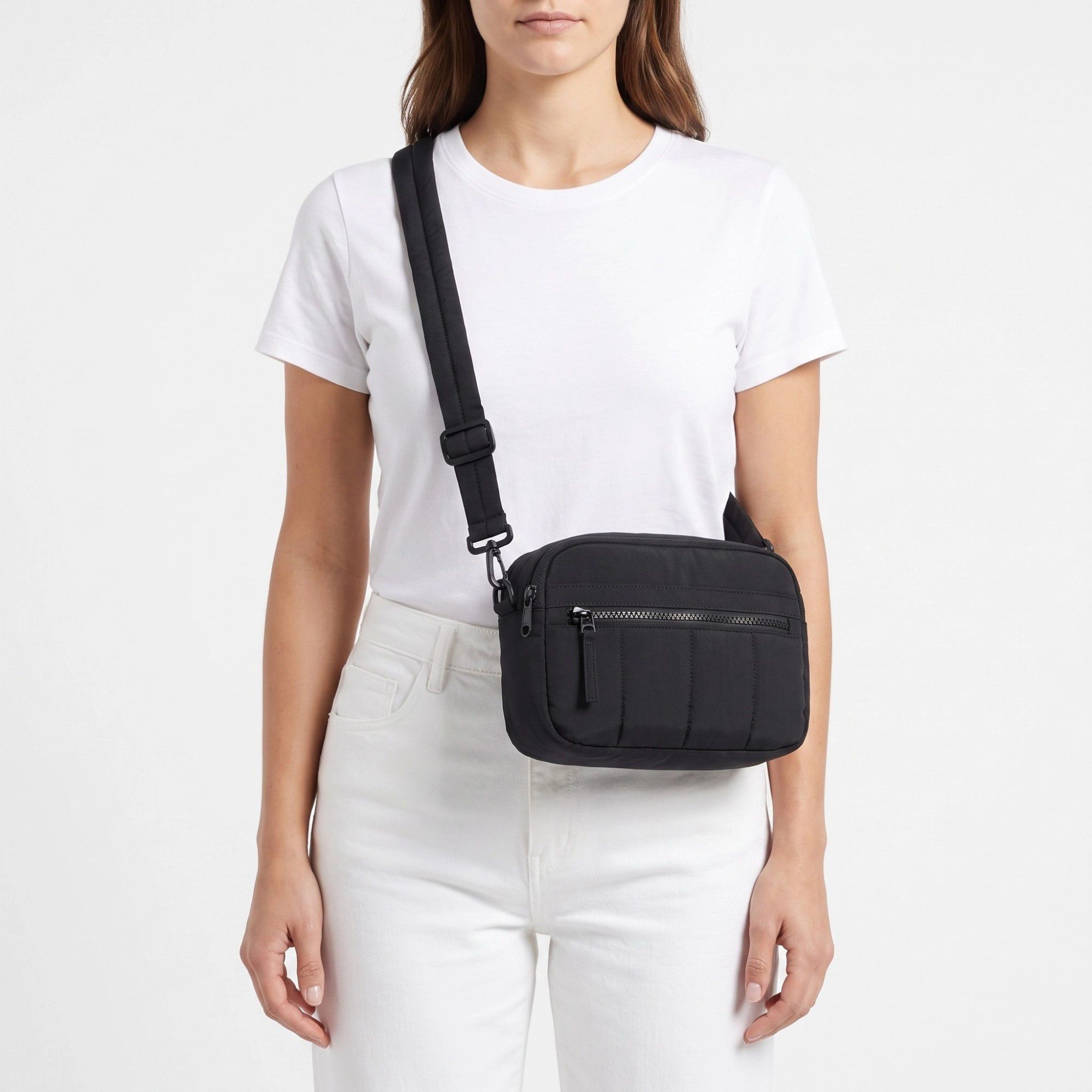 Alilang Women's Padded Rectangular Crossbody Bag with Front Zip Pocket and Adjustable Strap 8.7x2.8x6.1in