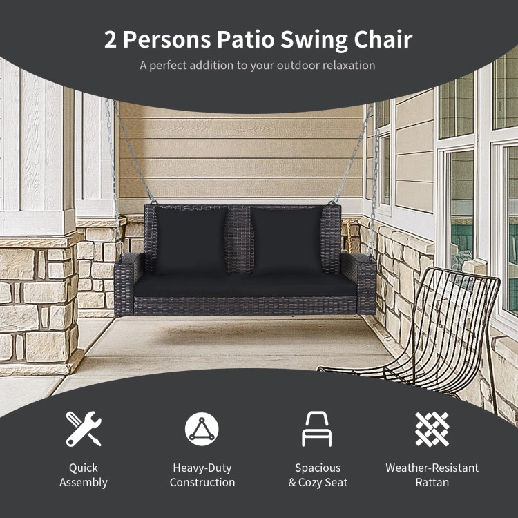 Hivvago 2-Person Patio Rattan Porch Swing With Cushions