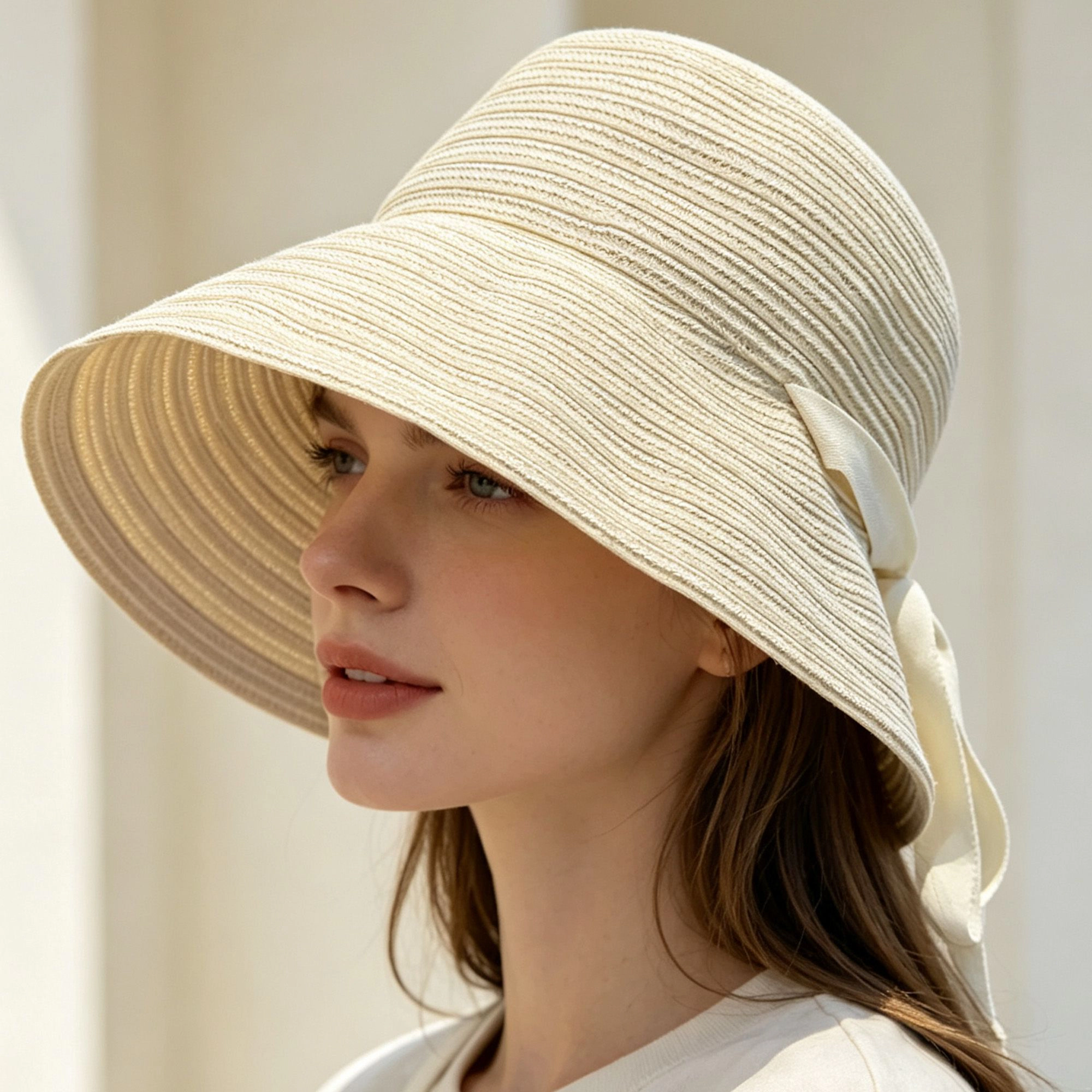 Anna-Kaci Women's Striped Wide Brim Sun Hat with Tie Back