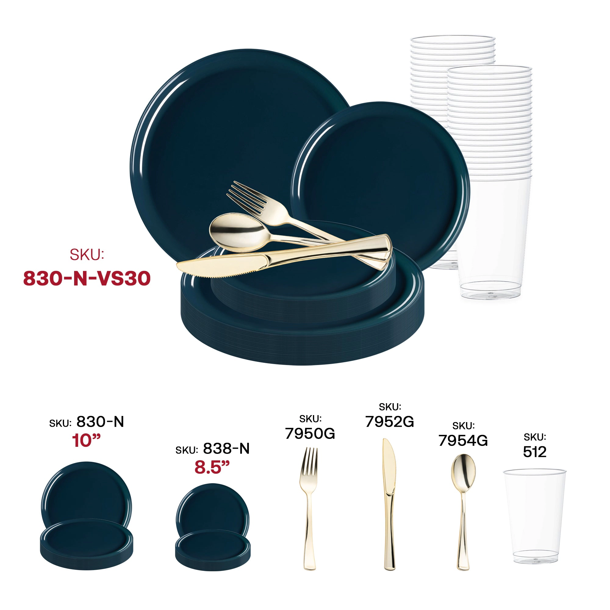 Smarty Had A Party Navy Flat Round Disposable Plastic Wedding Value Set