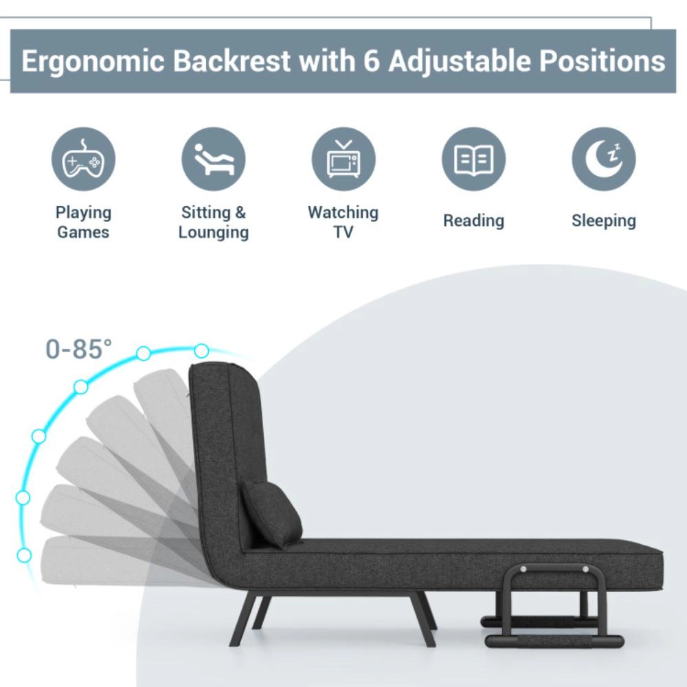 Hivvago 6 Position Adjustable Sleeper Sofa Chair with Cushion Convertible Armchair Lounger and Bed