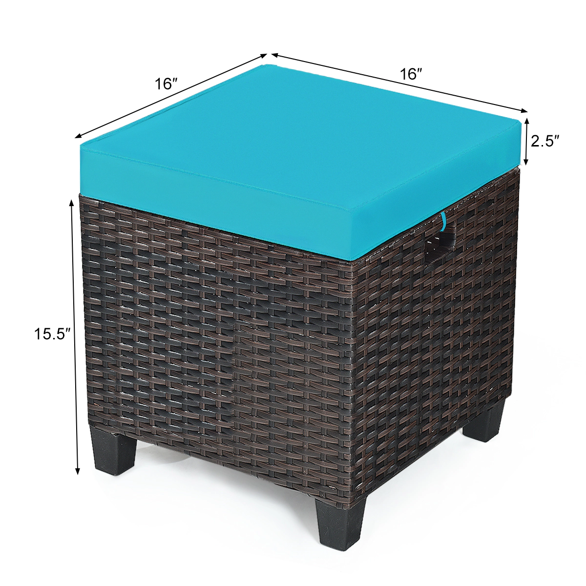 LJG 2 Pieces Patio Rattan Ottoman Set with Removable Cushions
