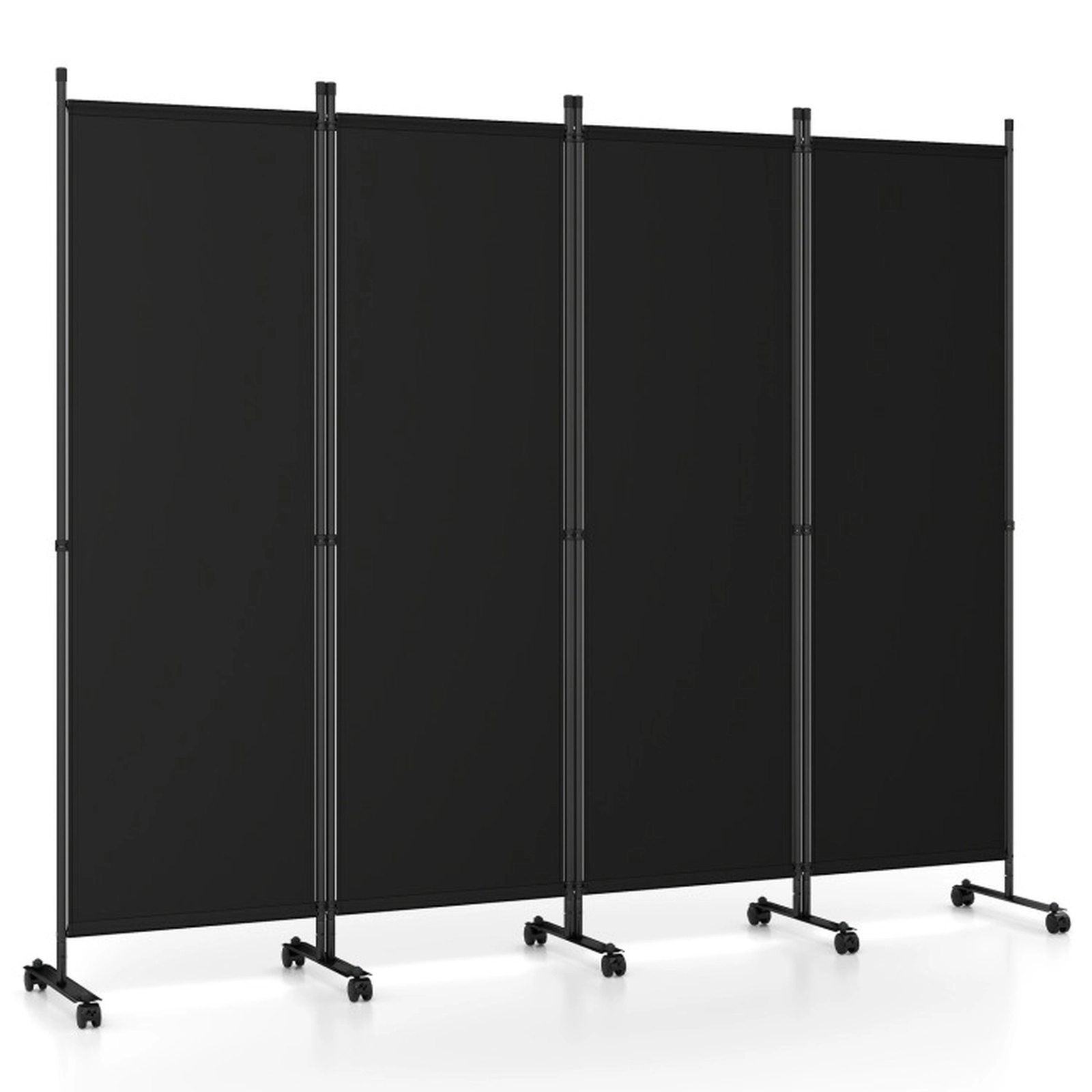 SUGIFT Black 4-Panel 87-in Wide Folding Room Divider Privacy Screen with 10 Lockable Universal Wheels