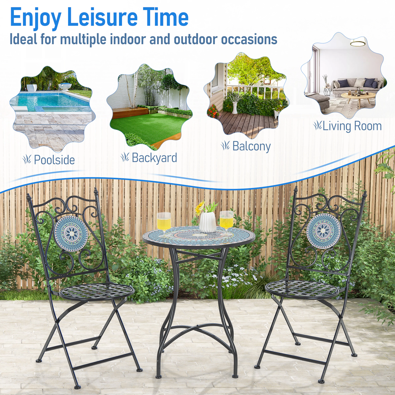SUGIFT Ceramic Tile Mosaic Tabletop Multicolor 24 in Patio Bistro Table