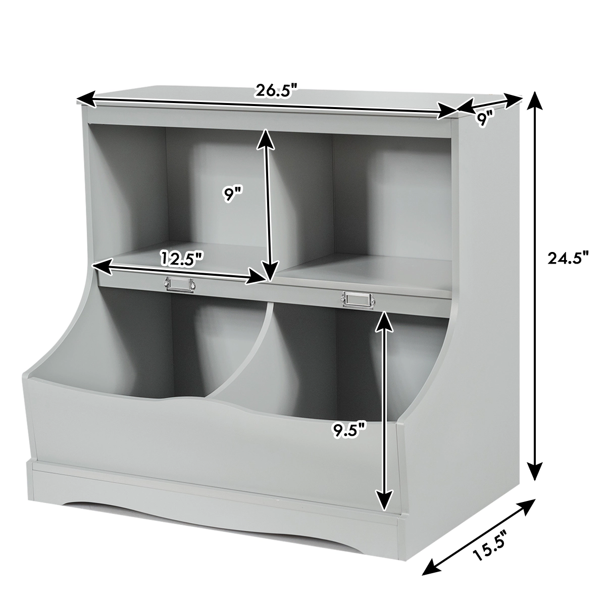 Costway Children's Multi-Functional Bookcase Toy Storage Bin Kids Floor Cabinet Grey