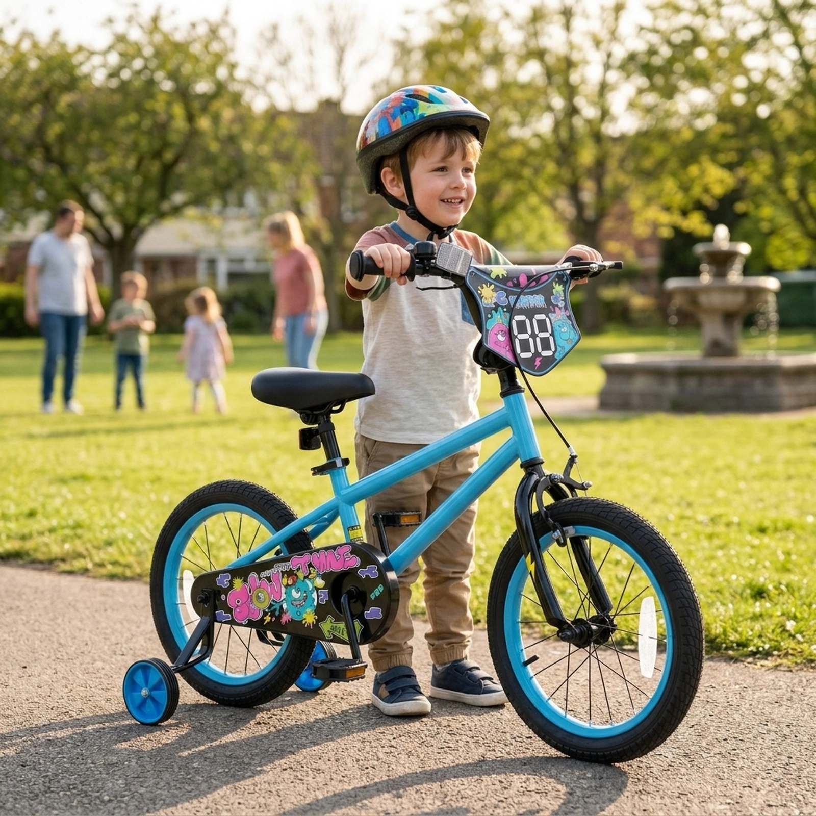 16-in Kids Bike for Boys Age 4-7 with Detachable Training Wheels Hand Brake and Rear Coaster Brake Kids Bicycle