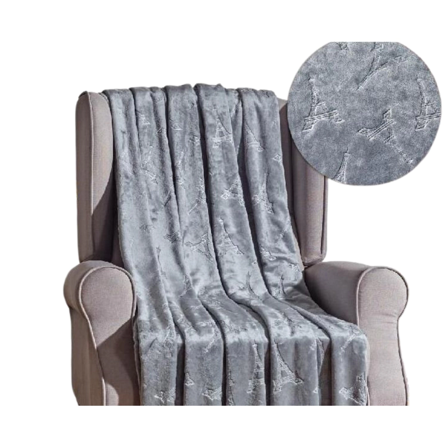 Plazatex Eiffel Tower Embossed Decorative Super Soft Throw Blanket for Sleep/Decor 2 Pack 50" x 60" Grey