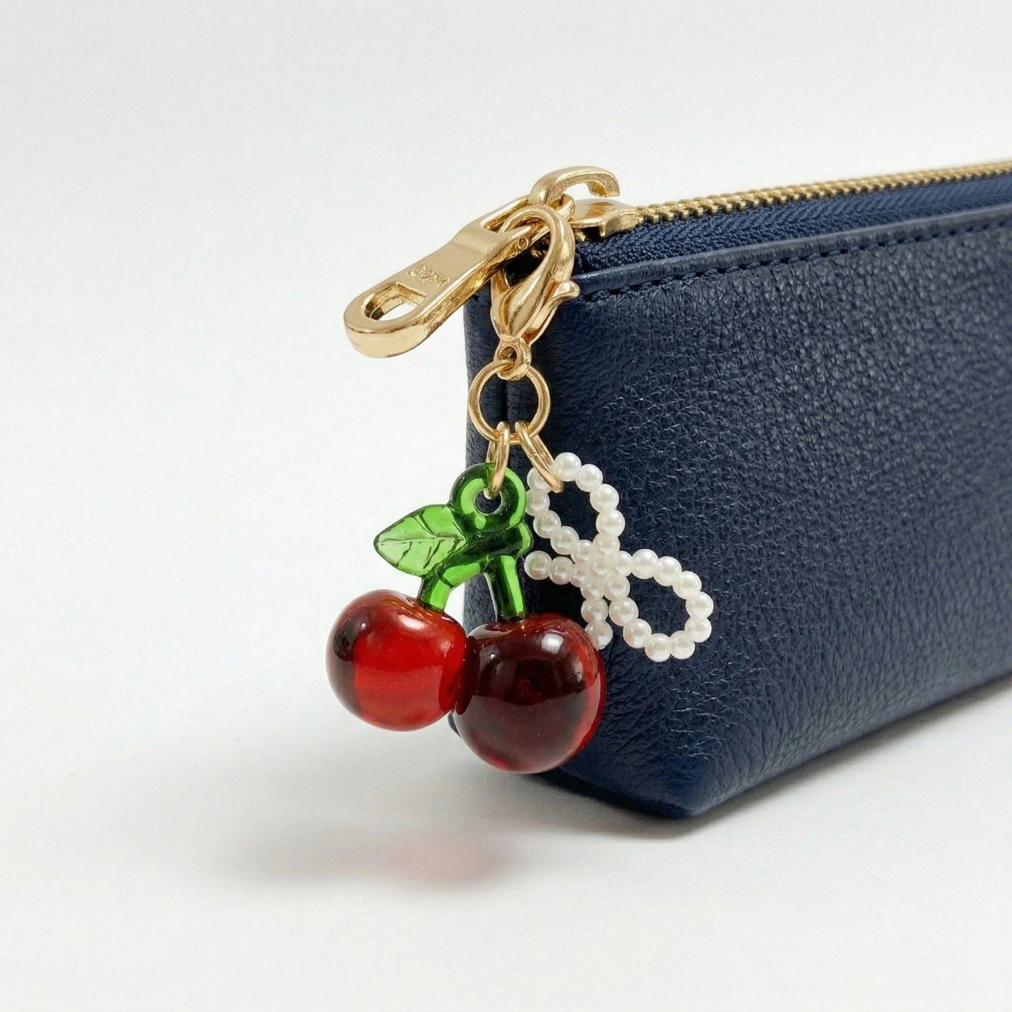 Alilang Women's 3 Pcs Cherry Charm Clip Set with Faux Pearl Accent Decorative Bag Keychain Accessory