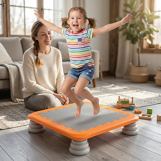 25.5-in Kids Mini Trampoline 4 Removable Non-Slip Foot Pads 5-in Low Profile Honeycomb Base EVA Surface Orange