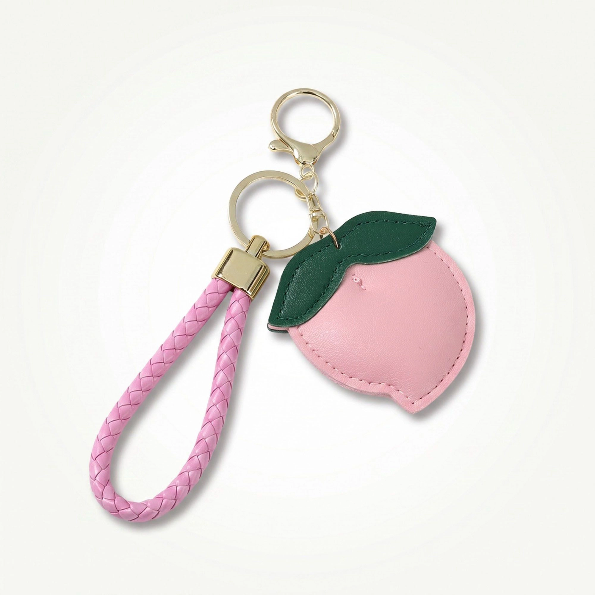 Alilang Women's Peach Bag Charm with Braided Leather Loop and Gold Tone Hardware