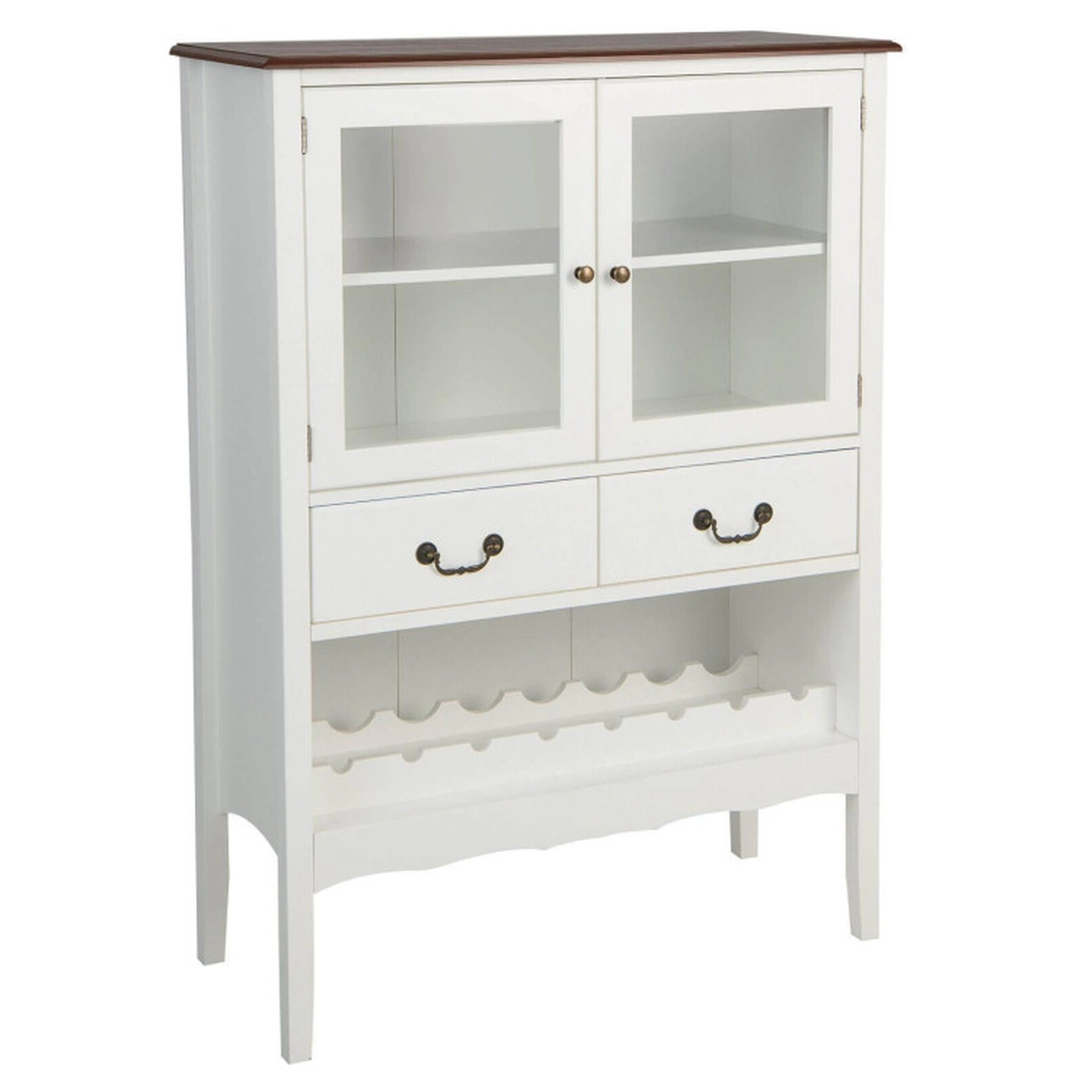 SUGIFT 36-in Wide Sideboard Buffet Cabinet with 2 Tempered Glass Doors and Open Wine Rack 310-lb Capacity White Brown