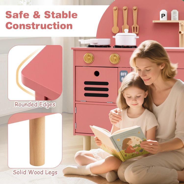 Hivvago Play Kitchen for Kids Wooden Kitchen Playset with Stoves Faucet Sink Microwave and Oven